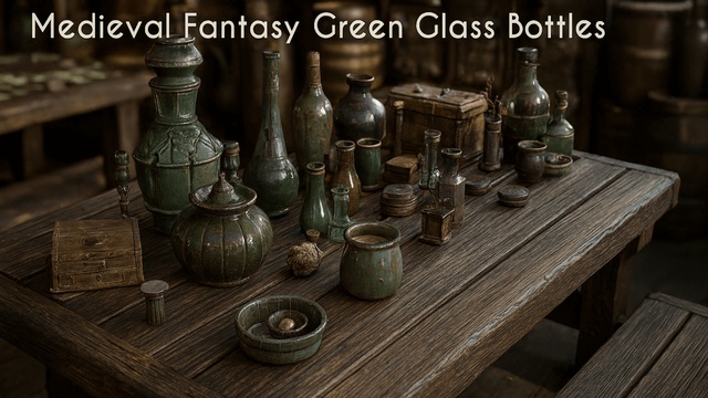 Medieval Fantasy Green Glass Bottles🍸