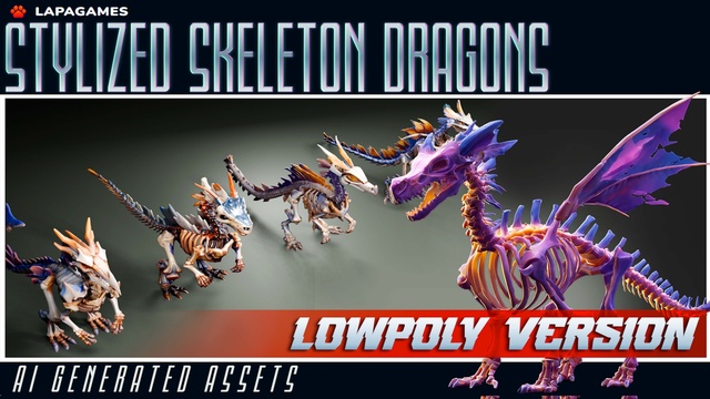 Stylized Skeleton Dragons (LowPoly)🐉