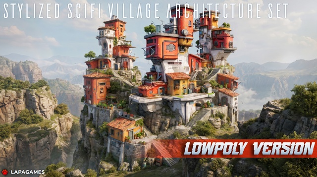 Stylized Scifi Village Architecture Set