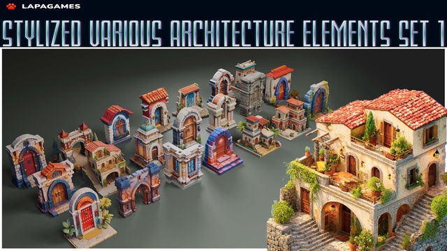 Stylized Various Architecture Elements Set 1