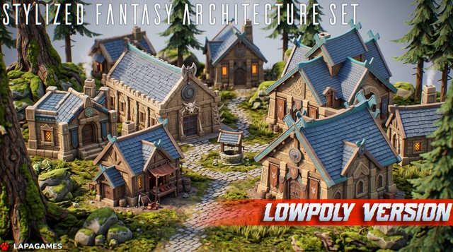 Stylized Fantasy Architecture Set - 32 assets