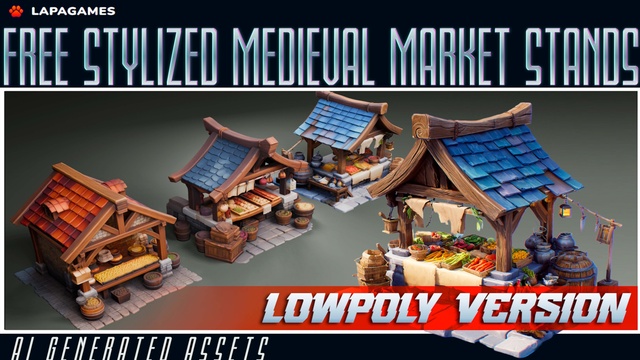 Free Stylized Medieval Market Stands 💸(LowPoly)