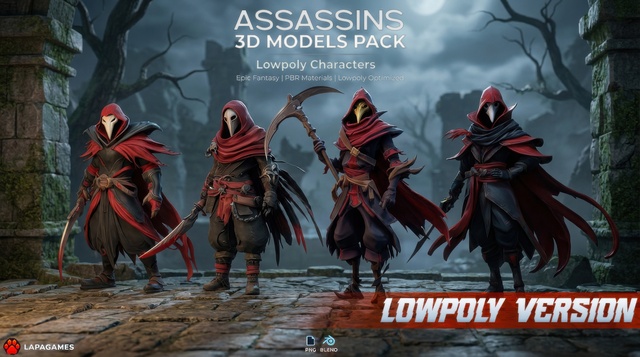 Fantasy Bloodveil Assassins 🩸 (LowPoly)