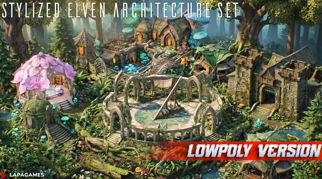 Stylized Elven Architecture Set - 78 assets