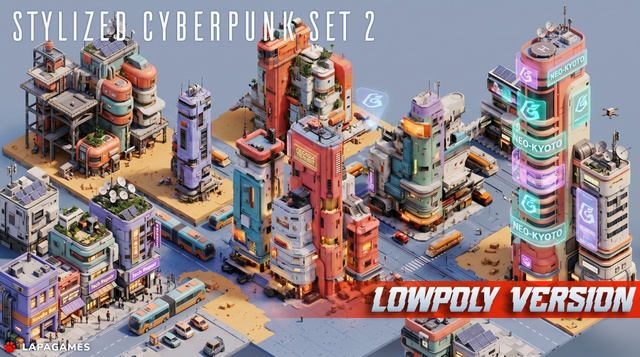 Stylized Cyberpunk Architecture Set 2