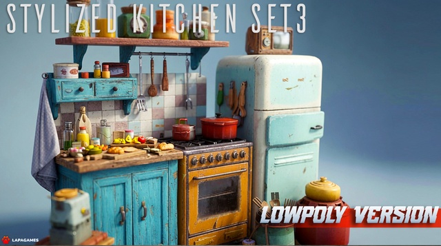stylized kitchen props set 3