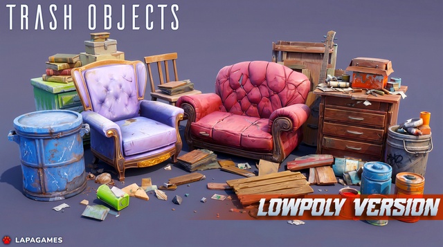 Stylized Trash Objects Compositions